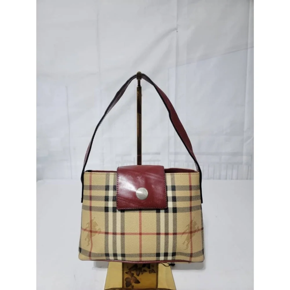 Authentic Burberry haymarket pattern Shoulder Bag Beige/Dark red - Picture 1 of 13